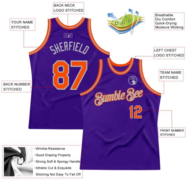 Custom Purple Orange-Gray Authentic Throwback Basketball Jersey