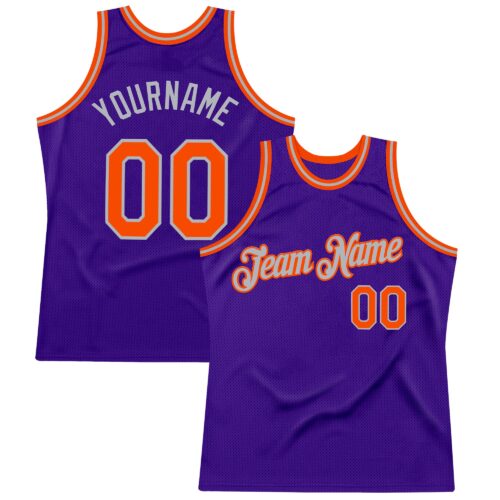 Purple0839 Custom Purple Orange-Gray Authentic Throwback Basketball Jersey