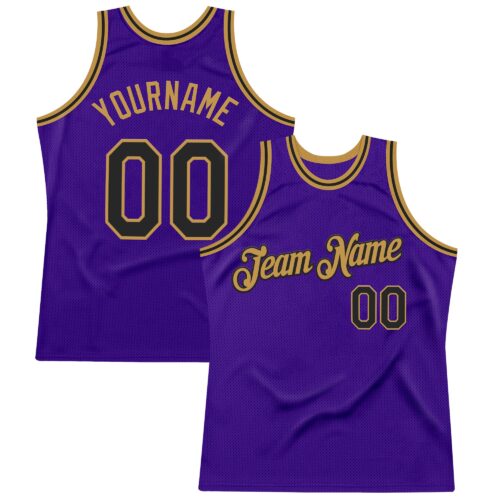 Purple0840 Custom Purple Black-Old Gold Authentic Throwback Basketball Jersey