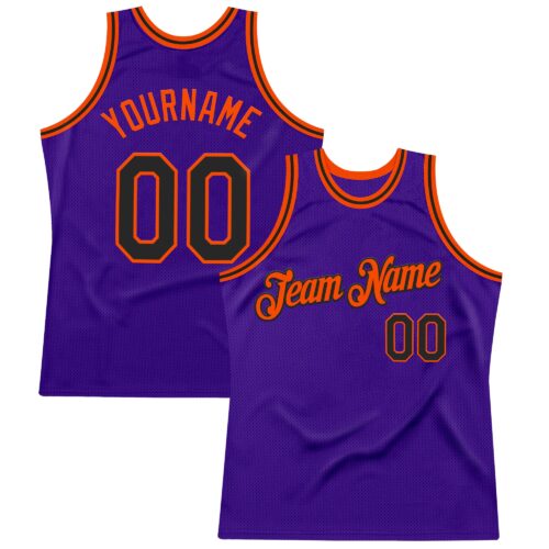 Purple0841 Custom Purple Black-Orange Authentic Throwback Basketball Jersey