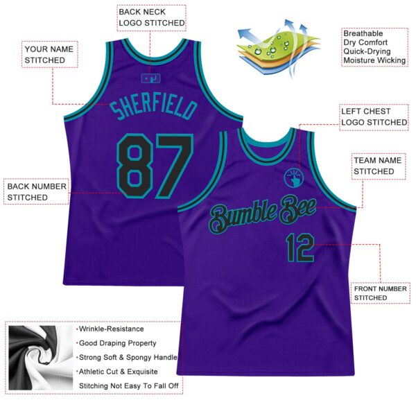 Custom Purple Black-Teal Authentic Throwback Basketball Jersey