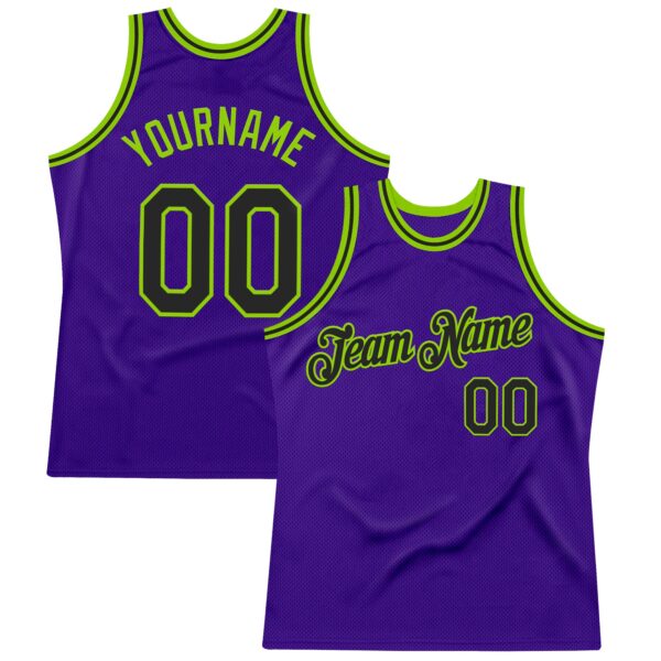 Custom Purple Black-Neon Green Authentic Throwback Basketball Jersey