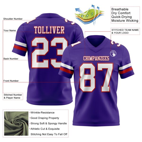 Custom Purple White-Red Authentic Football Jersey