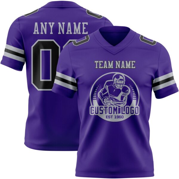 Custom Purple Black-Gray Authentic Football Jersey