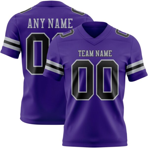 Custom Purple Black-Gray Authentic Football Jersey