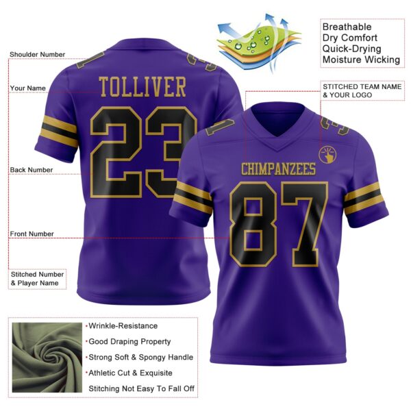 Custom Purple Black-Old Gold Authentic Football Jersey