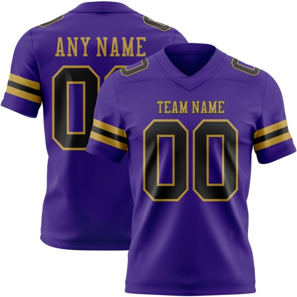 Custom Purple Black-Old Gold Authentic Football Jersey