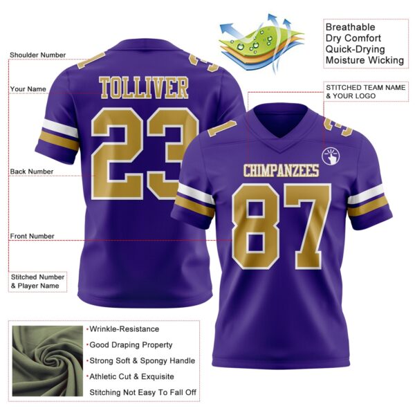 Custom Purple Old Gold-White Authentic Football Jersey