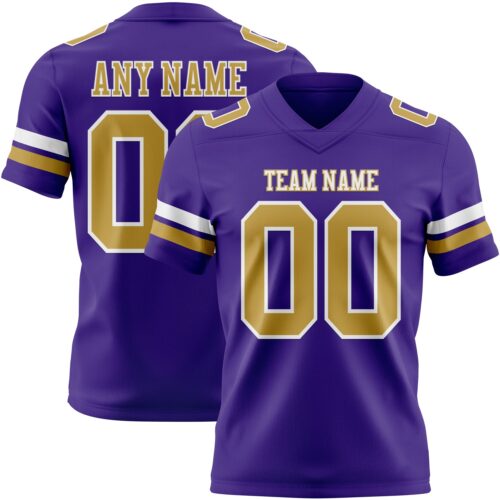 Purple0870 Custom Purple Old Gold-White Authentic Football Jersey