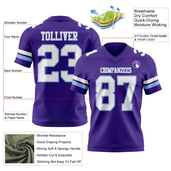 Custom Purple White-Light Blue Authentic Football Jersey