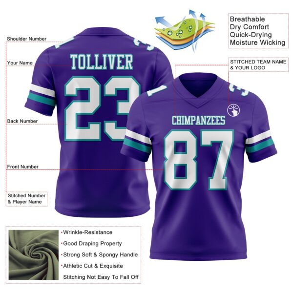 Custom Purple White-Teal Authentic Football Jersey