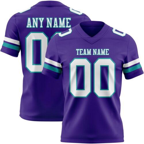 Custom Purple White-Teal Authentic Football Jersey