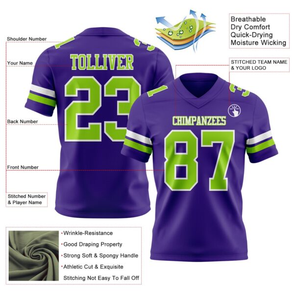 Custom Purple Neon Green-White Authentic Football Jersey