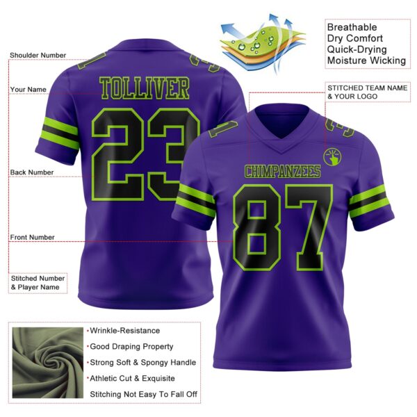 Custom Purple Black-Neon Green Authentic Football Jersey