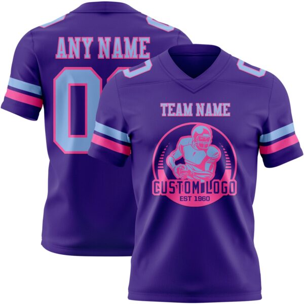 Custom Purple Light Blue-Pink Authentic Football Jersey