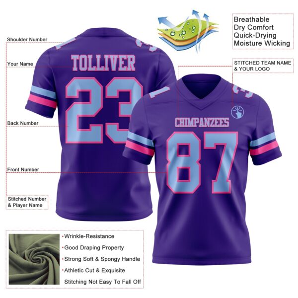 Custom Purple Light Blue-Pink Authentic Football Jersey