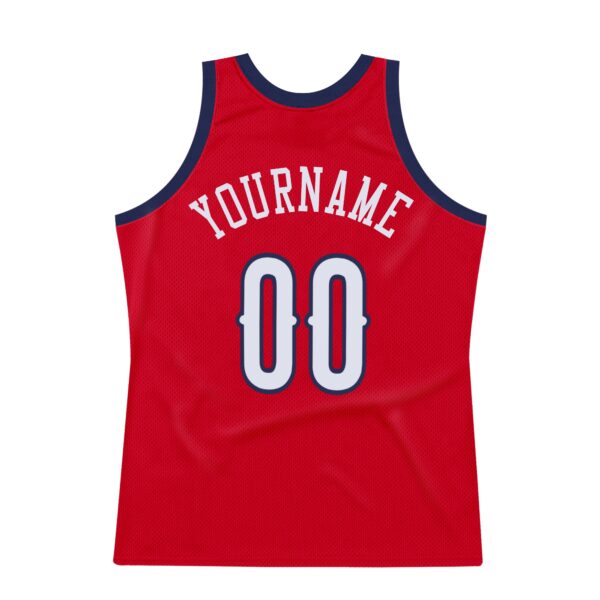 Custom Red White-Navy Authentic Throwback Basketball Jersey