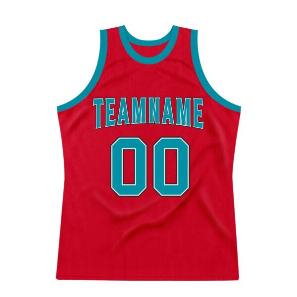 Custom Red Teal-Black Authentic Throwback Basketball Jersey