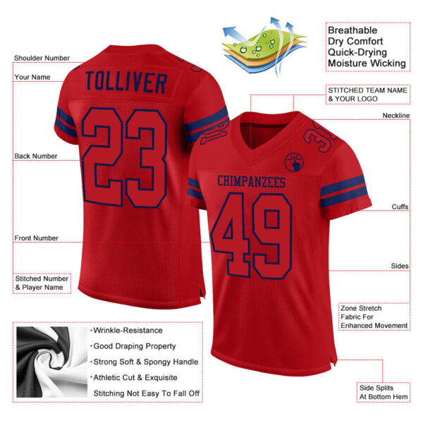 Red0278-1 Custom Red Red-Navy Mesh Authentic Football Jersey