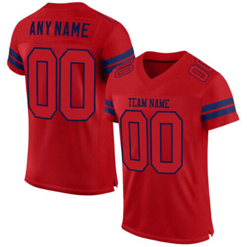 Red0278 Custom Red Red-Navy Mesh Authentic Football Jersey
