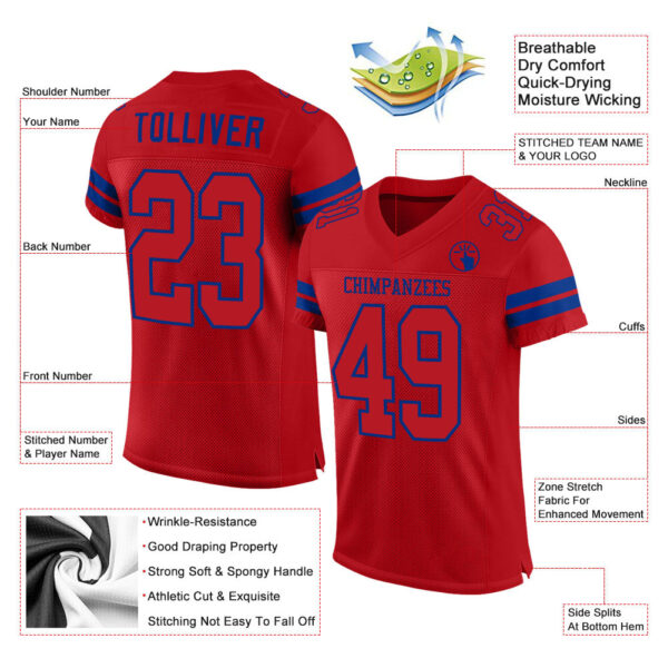 Red0279-1 Custom Red Red-Royal Mesh Authentic Football Jersey