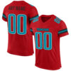 Custom Red Teal-Black Mesh Authentic Football Jersey