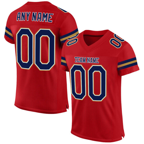 Red0286 Custom Red Navy-Old Gold Mesh Authentic Football Jersey
