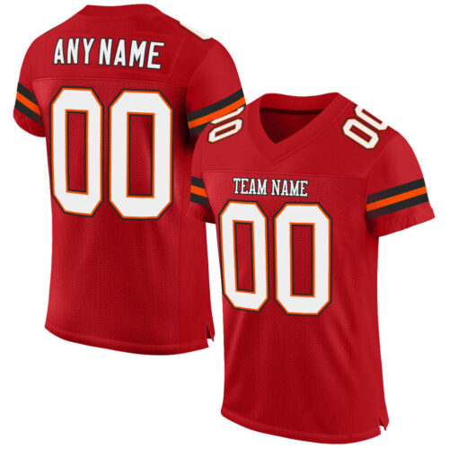 Red0290 Custom Red White-Orange Mesh Authentic Football Jersey