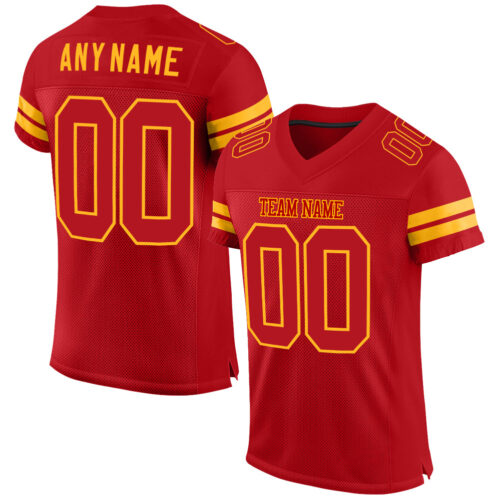 Red0342 Custom Red Red-Gold Mesh Authentic Football Jersey