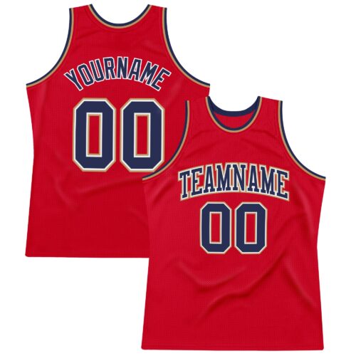Red0443 Custom Red Navy-Old Gold Authentic Throwback Basketball Jersey