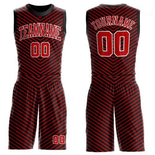 Red0448 Custom Red Red-Black Round Neck Sublimation Basketball Suit Jersey
