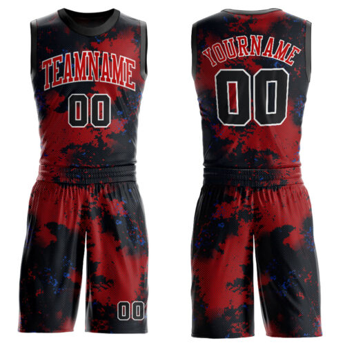 Red0452 Custom Red Black-White Round Neck Sublimation Basketball Suit Jersey