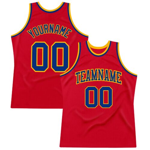 Red0510 Custom Red Royal-Gold Authentic Throwback Basketball Jersey