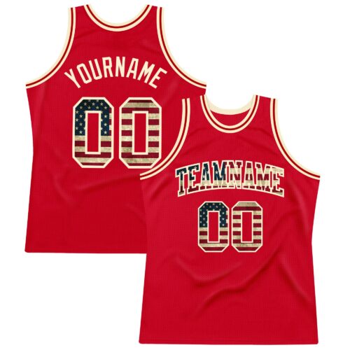 Red0558 Custom Red Vintage USA Flag-Cream Authentic Throwback Basketball Jersey