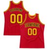 Custom Red Black Pinstripe Gold-Black Authentic Basketball Jersey