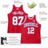 Custom Red White Pinstripe White-Light Blue Authentic Basketball Jersey