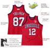 Custom Red White Pinstripe White-Navy Authentic Basketball Jersey