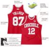 Custom Red White Pinstripe White-Gray Authentic Basketball Jersey