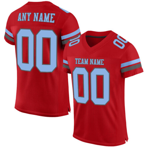Red0636 Custom Red Light Blue-Steel Gray Mesh Authentic Football Jersey