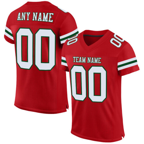 Red0639 Custom Red White-Green Mesh Authentic Football Jersey