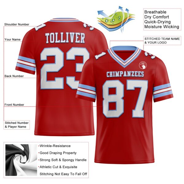 Custom Red White-Light Blue Authentic Football Jersey