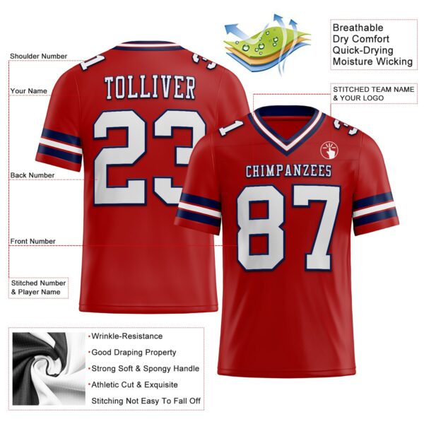 Custom Red White-Navy Authentic Football Jersey