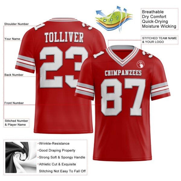 Custom Red White-Gray Authentic Football Jersey
