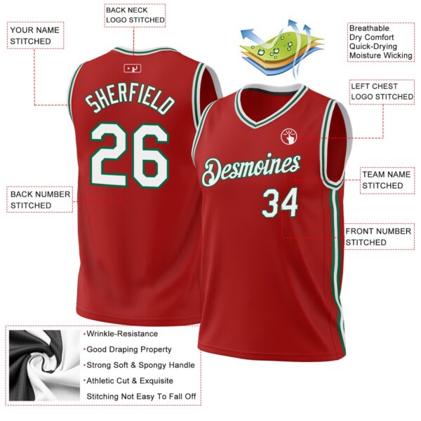 Custom Red White-Kelly Green Authentic Throwback Basketball Jersey