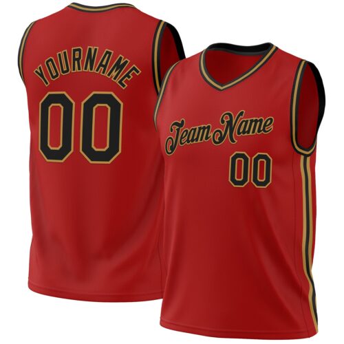 Red0719 Custom Red Black-Old Gold Authentic Throwback Basketball Jersey