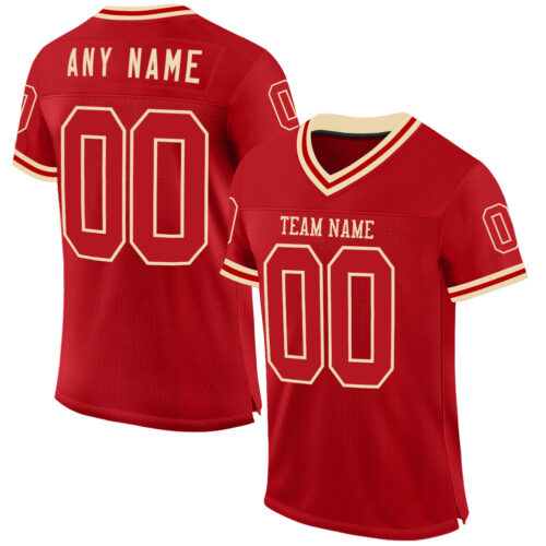 Red0789 Custom Red Cream Mesh Authentic Throwback Football Jersey
