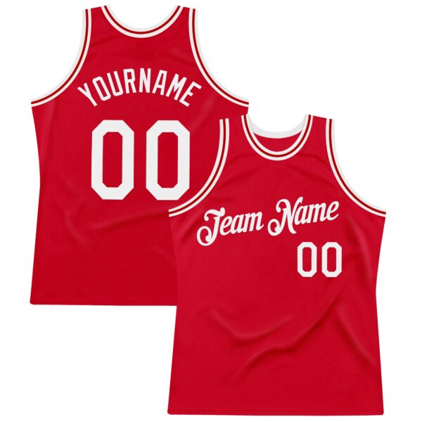 Custom Red White Authentic Throwback Basketball Jersey