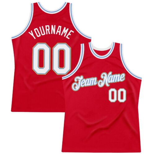 Red0869 Custom Red Light Blue-Old Gold Authentic Throwback Basketball Jersey