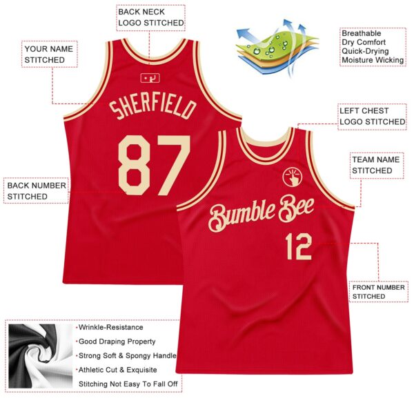 Custom Red Cream Authentic Throwback Basketball Jersey