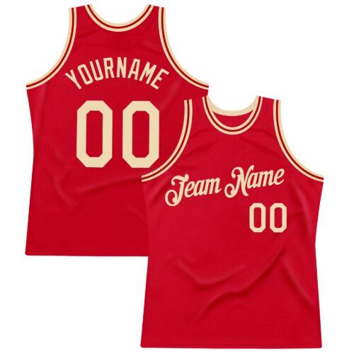 Custom Red Cream Authentic Throwback Basketball Jersey
